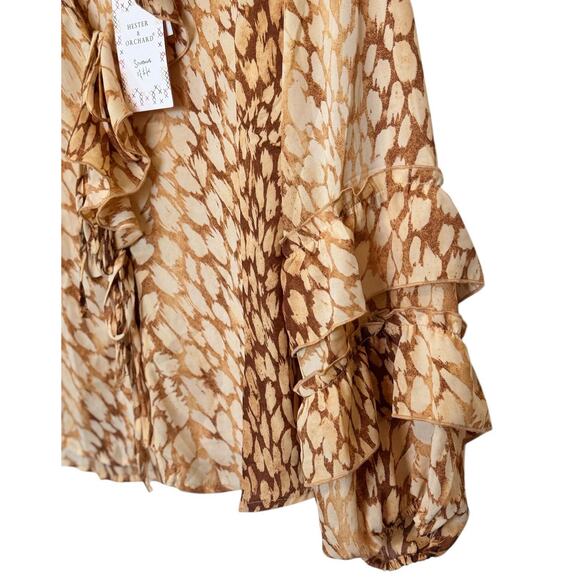 Hester & Orchard Blouse Womens Size Small Animal Print Brown Ruffled Peasant New - Picture 4 of 11